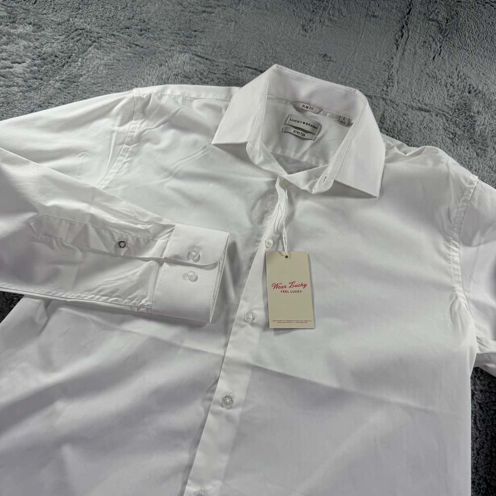 Lucky Brand Mens Slim Fit Stretch Button Down Shirt White Long Sleeve L 16/16.5